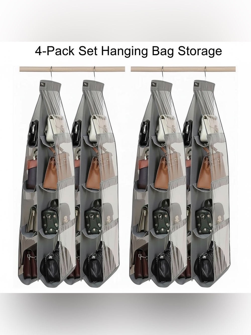 Hanging Bag Storage 4-Pack Set Holds 32 Bags
